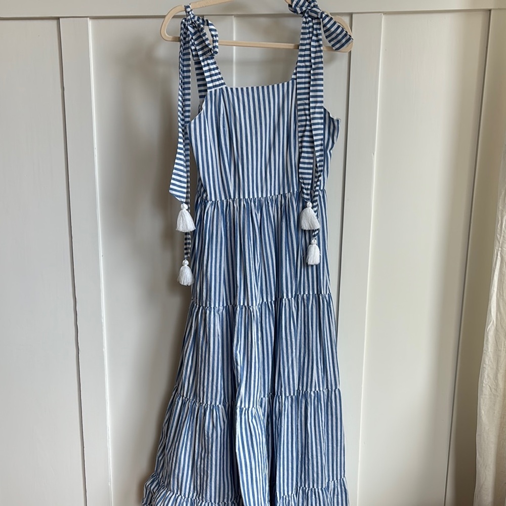 Mille Blue and White Striped Maxi Dress